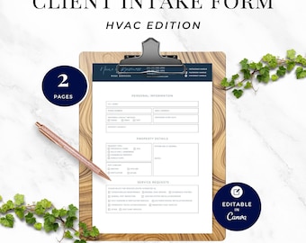 HVAC Client Intake Form Template, Editable Hvac Service List, Heating & Cooling Customer Request Form ForAir Conditioning Business