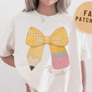 Personalized Teacher Pencil Bow Shirt, Custom Name Back To School Tee