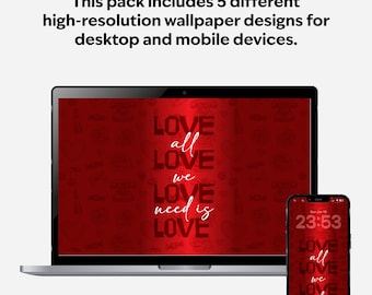 Valentijnsdag achtergrondset, romantische desktop- en mobiele achtergronden (digitale download)