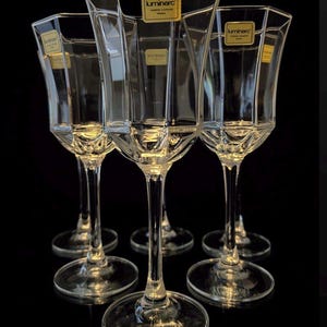Vintage Luminarc Octime heldere wijnglazen - set van 6, achthoekig Frans glaswerk 18 cm, retro wijnglazen uit de jaren 80, perfecte staat