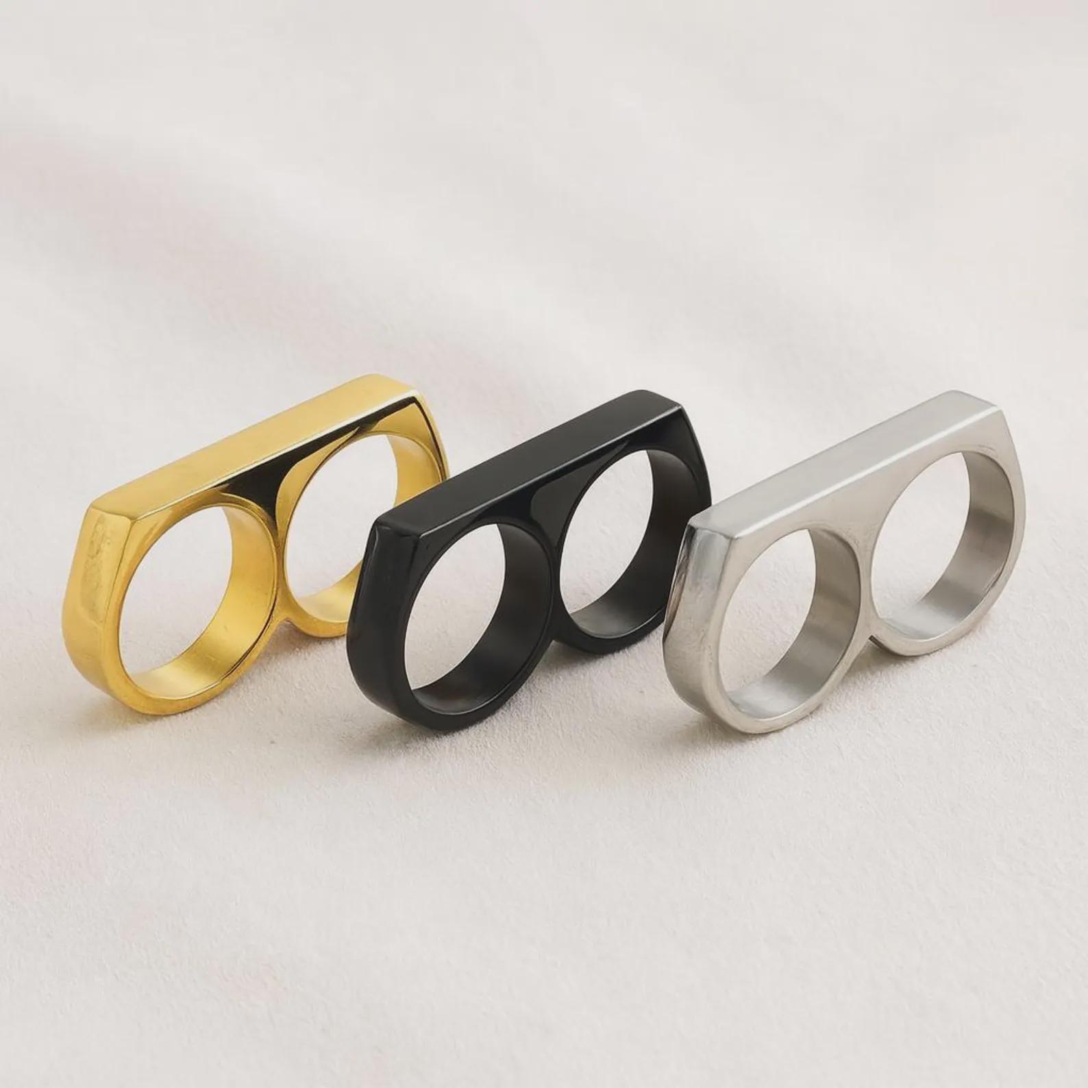 Double Finger Ring | Men Statement Gold Ring | Two Finger Ring for