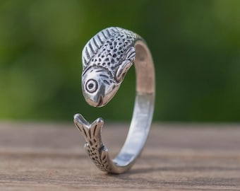 Dainty Fish Ring | Adjustable 925 Sterling Silver Band | 925 fish ring