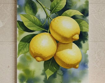 Lemon Kitchen Canvas Wall Art, Fresh Fruit Botanical Wall Decor, Mediterranean Citrus Art, Yellow Lemon Bathroom Canvas, Modern Home Gift