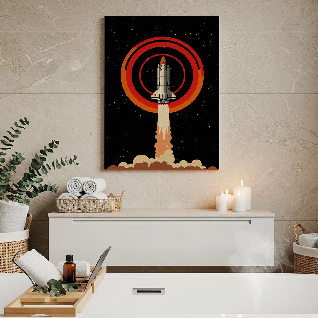Retro Space Shuttle Wall Art, Rocket Launch Canvas Print, Sci Fi ...