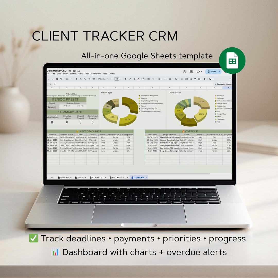 Customer Database Tracker Example Client Tracker CRM, Project Tracker Spreadsheet, Google Sheets ...