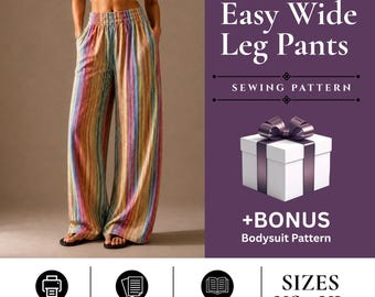 Naaipatroon voor een broek met wijde pijpen | Broek met hoge taille | Linnen palazzo broek PDF (direct te downloaden)