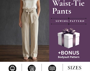 Laurel Waist-Tie Pants Sewing Pattern | High Waisted Pleated Trousers (PDF Download)