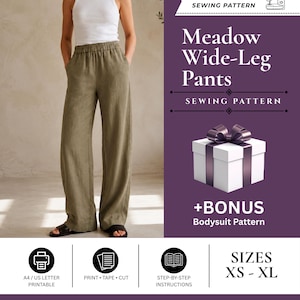 Wide Leg Pants Sewing Pattern | High Waisted Linen Trousers Pattern PDF (Digital Download)