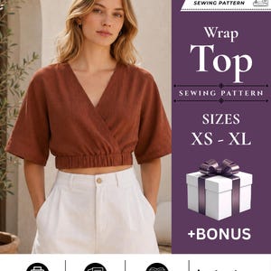 Wrap Top Sewing Pattern | Short Sleeve V Neck Blouse Patterns | Cropped Top PDF