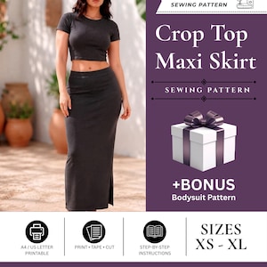 Crop Top and Maxi Skirt Set Sewing Pattern | Women Two Piece Set (Digital Download)