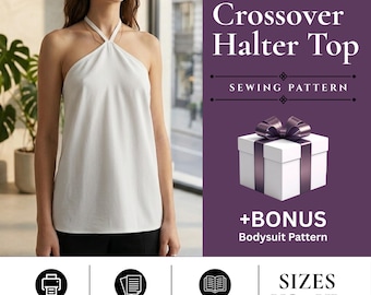 Crossover Halter Neck Top Sewing Pattern for Women, Summer Blouse Pattern (Digital Download)