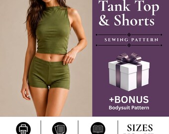 2 Piece Loungewear Set Sewing Pattern | High Neck Crop Top & Shorts PDF Pattern