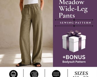 Linen Pants Sewing Pattern | High Waisted Elastic Waist Trousers PDF Pattern (Digital Download)