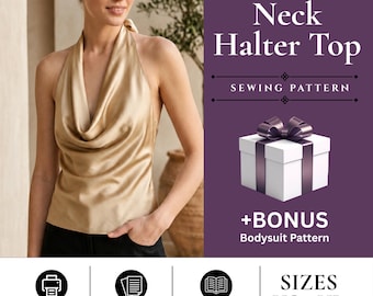 Cowl Neck Halter Top Sewing Pattern for Women | Satin Silk Blouse Pattern (Digital Download)