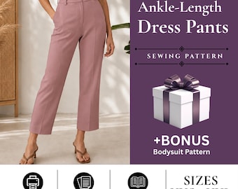High-Waisted Trousers Sewing Pattern | PDF Digital Tailoring Pattern | Ankle-Length Straight Leg Pants