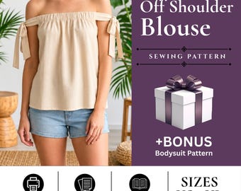Off Shoulder Blouse Sewing Pattern | Bardot Tie Top, Cottagecore Style Top (Digital Download)