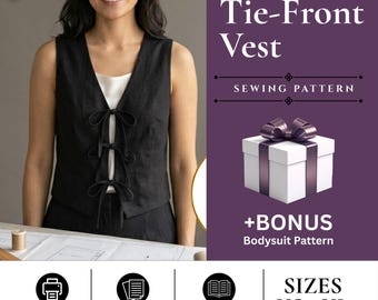 Vest Sewing Pattern | Cropped Waistcoat Pattern for Women | Tie-Front Top (Digital Download)