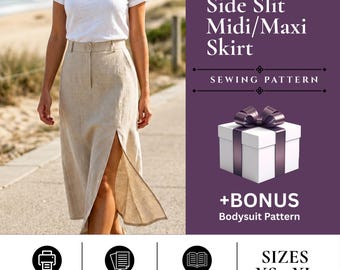 Side Slit Midi Skirt Pattern for Women, Linen Maxi Sewing Pattern (Digital Download)