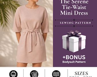 Women Mini Dress Sewing Pattern, Linen Tie Waist Dress Pdf (Digital Download)