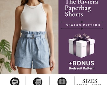 Tie Waisted Paperbag Shorts Sewing Pattern for Women, Back to School Outfit (Digital Download)