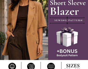 Short Sleeve Blazer Sewing Pattern | Oversized Jacket PDF | Intermediate Level | Tailored Blazer (Digital Download)