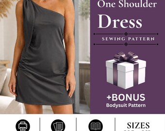One Shoulder Dress Sewing Pattern for Women | Asymmetric Cocktail Dress Pdf (Digital Download)