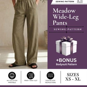 Wide Leg Pants Sewing Pattern | High Waisted Linen Trousers Pattern PDF (Digital Download)