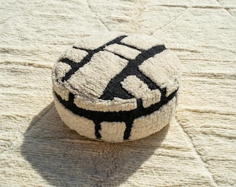 Handgemaakte Beni Ourain-wolpoef – Marokkaanse berberpoef, decor boho