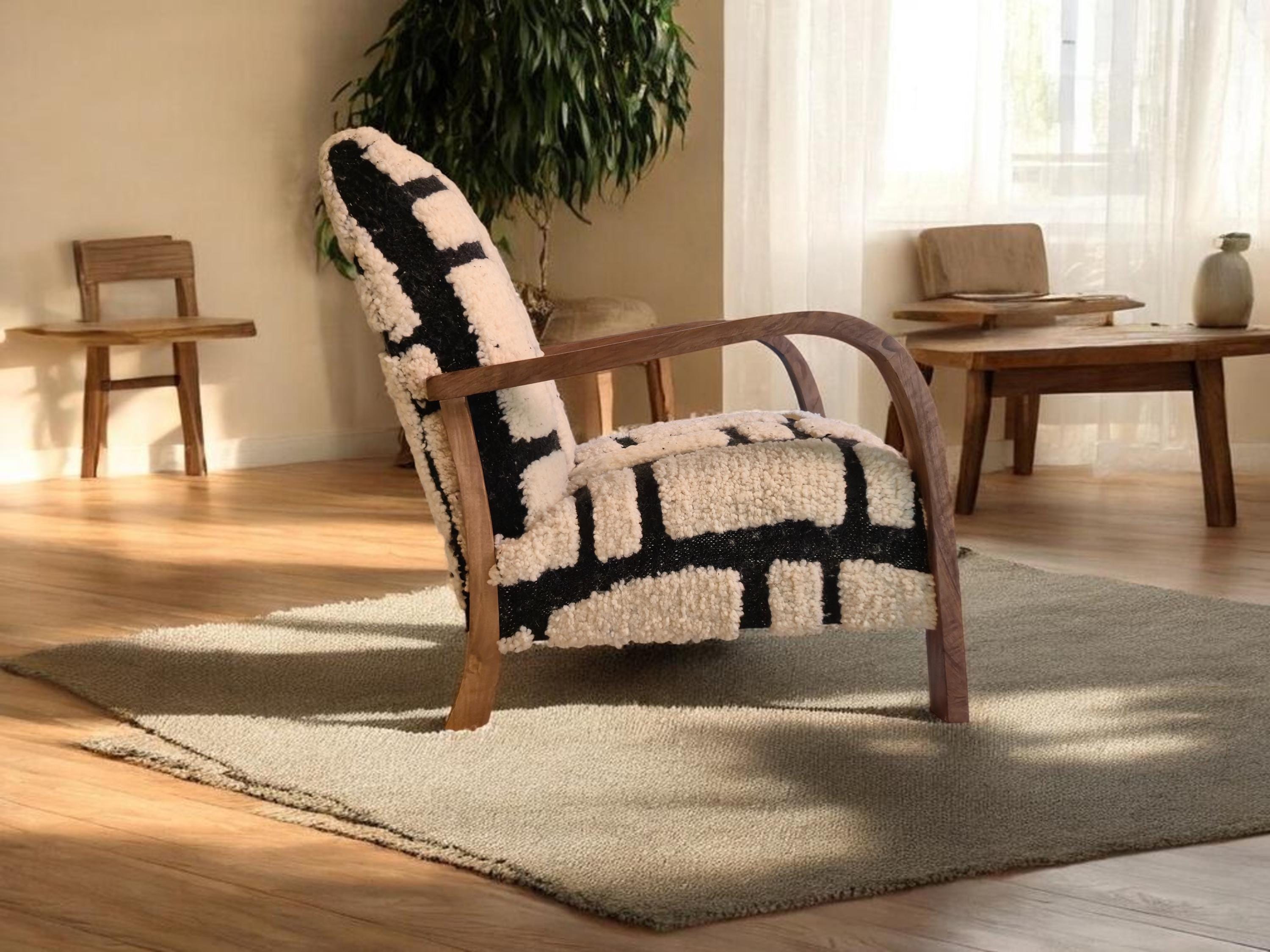 Nw Rug Chairs Moroccan Wool Rug Chair – Walnut Wood Armchair – Handmade Accent Chair ...