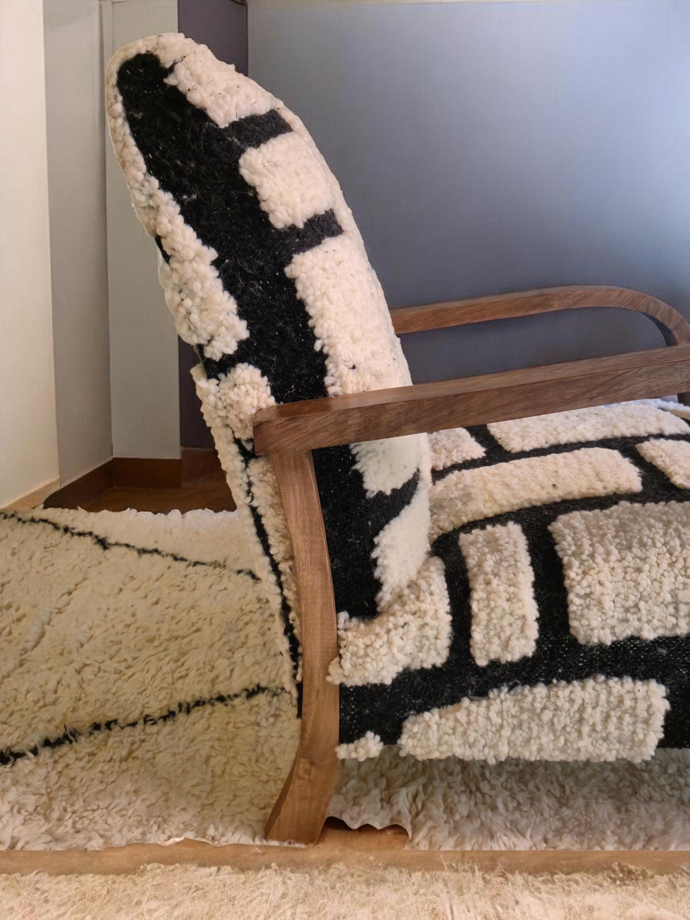 Nw Rug Chairs Moroccan Wool Rug Chair – Walnut Wood Armchair – Handmade Accent Chair ...