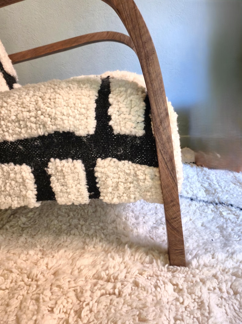 Nw Rug Chairs Moroccan Wool Rug Chair – Walnut Wood Armchair – Handmade Accent Chair ...