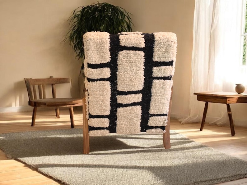 Nw Rug Chairs Moroccan Wool Rug Chair – Walnut Wood Armchair – Handmade Accent Chair ...