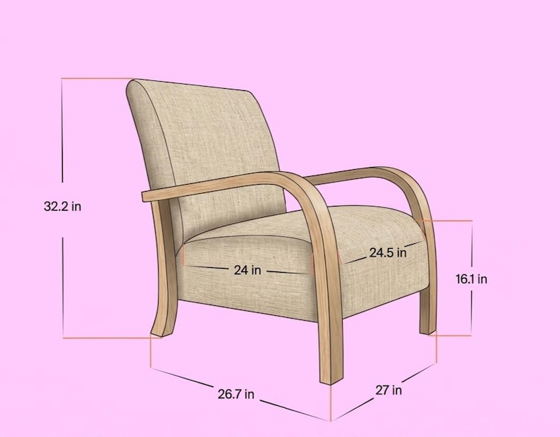 Puede incluir: Un sill&oacute;n tapizado beige con reposabrazos y patas de madera. La silla mide 81.8 cm de alto, 61 cm de ancho y 62.2 cm de profundidad. La base de la silla mide 67.8 cm por 68.6 cm, y la altura del asiento es de 40.9 cm.