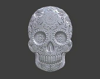 Archivo STL de calavera de azúcar / Modelo de impresión 3D de calavera del Día de Muertos / Decoración de calavera STL / Calavera de Halloween STL