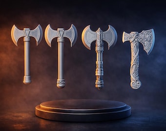 Paquete de 4 hachas STL / Juego de hachas vikingas para impresión 3D / Paquete de armas de fantasía STL