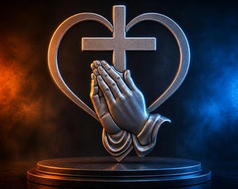 Cruz de manos en oración STL / Escultura religiosa (archivo digital)