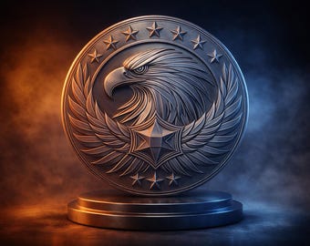 File STL della moneta con l'aquila calva / Modello 3D in rilievo / Decorazione murale con medaglia dell'aquila americana