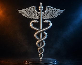 Archivo STL del símbolo médico del caduceo / Modelo para impresión 3D / Diseño de ayuda para médicos y enfermeras en el sector sanitario