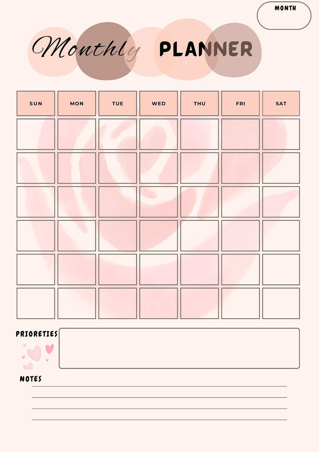 Monthly Planner Printable A4 | Undated Minimalist One Page PDF - Etsy