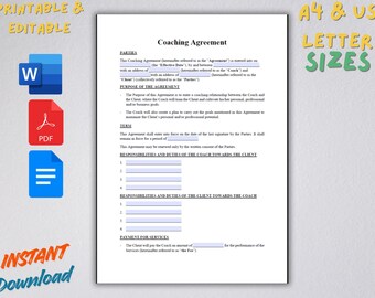 Sjabloon coachingovereenkomst: bewerkbaar en afdrukbaar contract in Word, pdf en Google Documenten