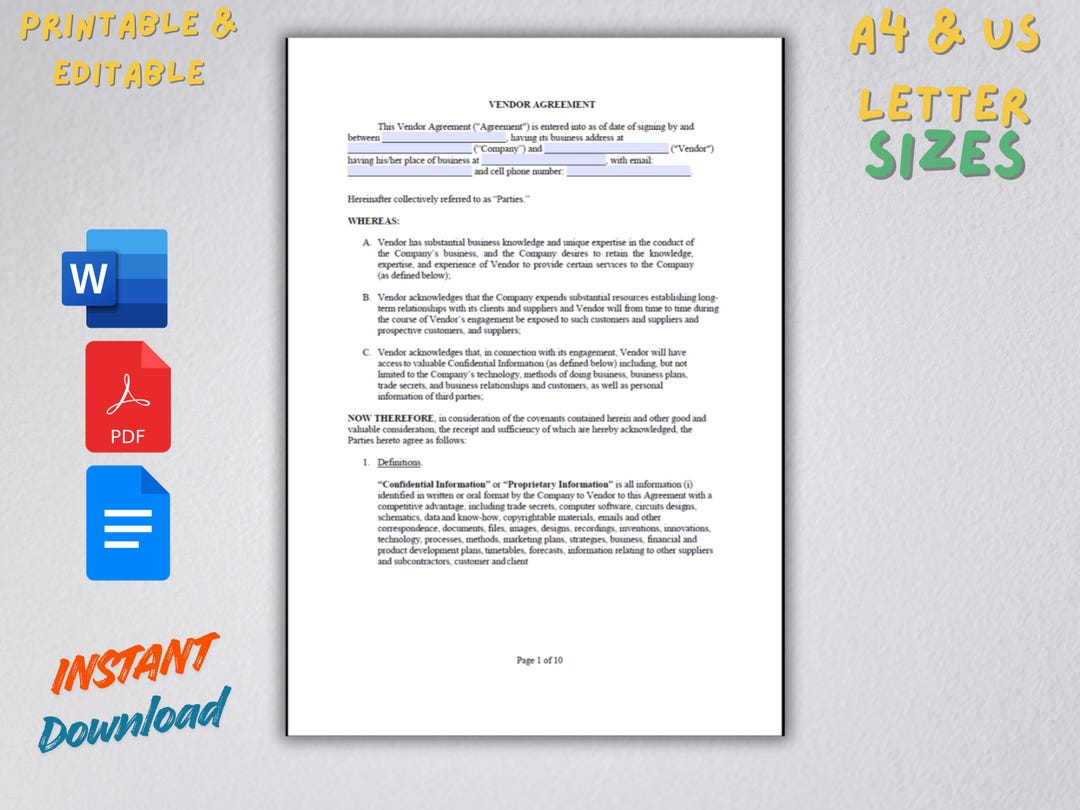 Vendor Agreement and NDA Template for Translators – Editable Contract ...