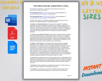 Non-Disclosure Agreement Template | Editable NDA, Confidentiality Contract, Word PDF Google Docs