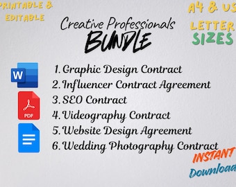 Contractbundel creatieve professionals | Sjablonen voor grafisch ontwerp, videografie, SEO, influencer, webdesign en trouwfotografie