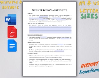 Website Design Agreement Template | Freelancer Contract (Word, PDF, Google Docs)