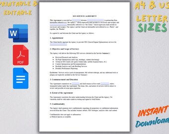Bewerkbare SEO-contractsjabloon | Freelancerovereenkomst (pdf, Word, Google Docs)