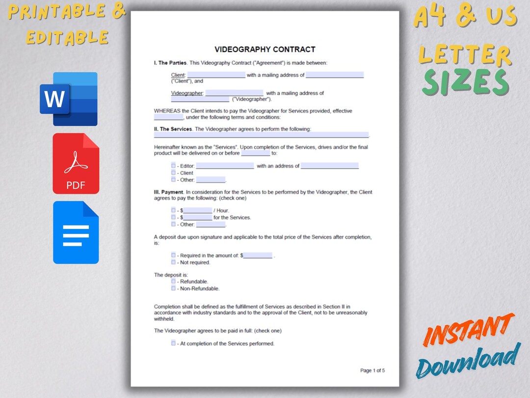 Videography Contract Examples Videography Contract Template | Editable Videographer Agreement ...