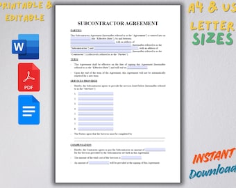 Sjabloon onderaannemerovereenkomst | Bewerkbaar onderaannemingscontract, freelancerovereenkomst, Word-pdf Google Docs