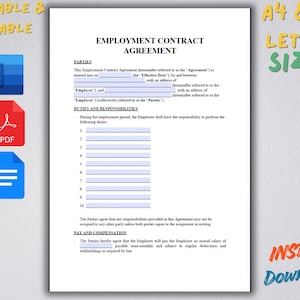 Editable Employment Contract Template | Small Business (word, PDF ...