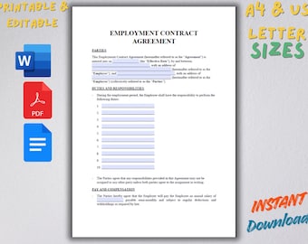 Bewerkbare sjabloon arbeidsovereenkomst | Kleine bedrijven (Word, pdf, Google Documenten)