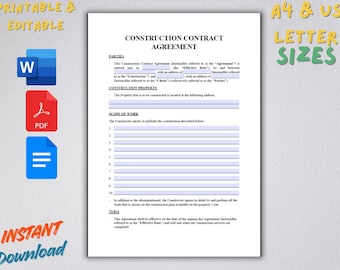 Sjabloon bouwcontract: bewerkbare en afdrukbare overeenkomst in Word, pdf en Google Documenten
